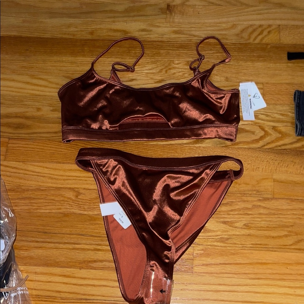 Shiny Brown Bikini Set
